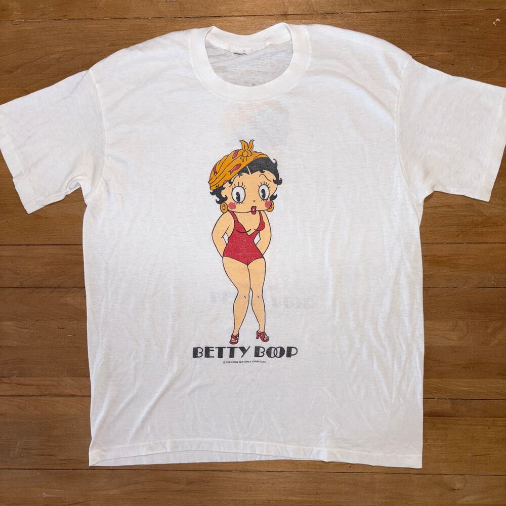VTG 1980s Betty Boop Red Swimsuit T-Shirt Single Stitch White SZ L